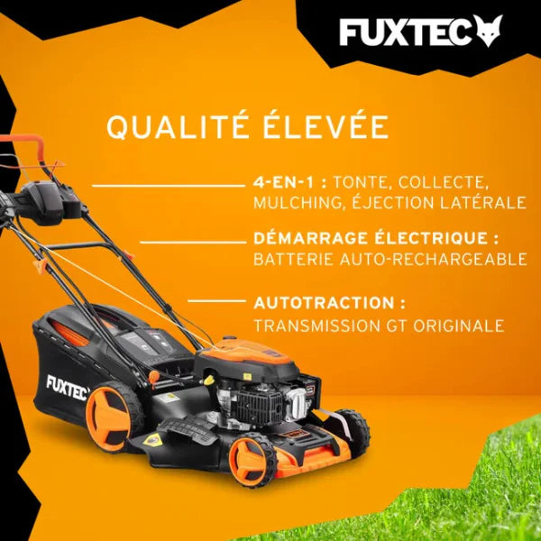Self-propelled petrol lawnmower with electric start, 196 cm cutting width, 51 cm cutting width - 6 HP, 60 L capacity.