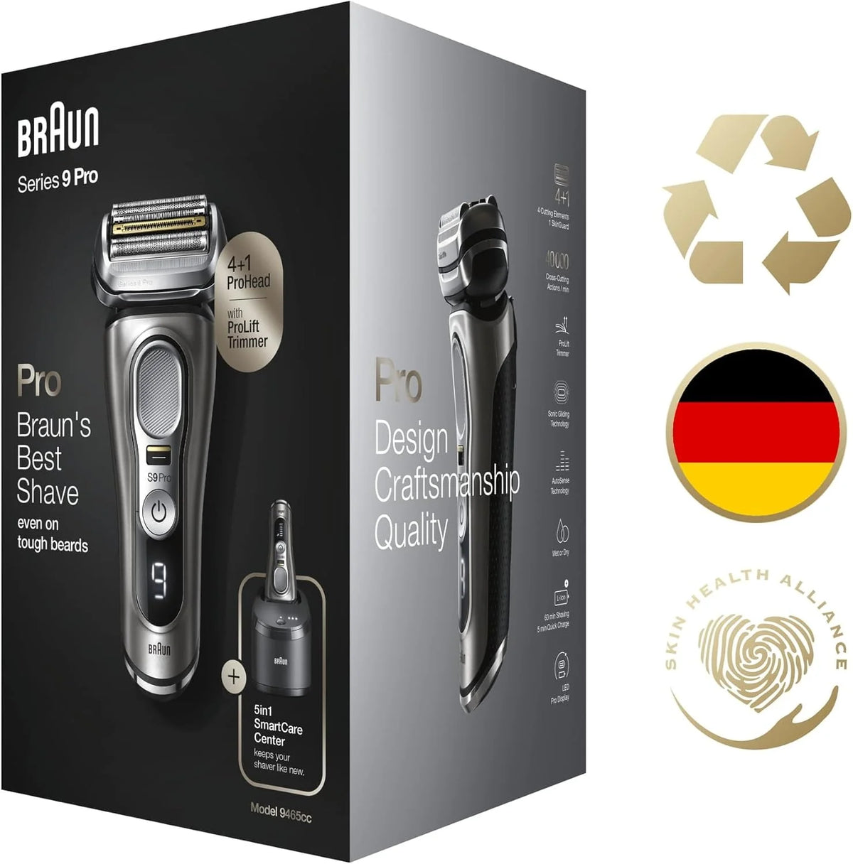 Braun Series 9 Pro Premium Rasierer Herren, Testsieger Stiftung Warentest, 4+1 Scherkopf, Elektrorasierer & Trimmer, Reinigungsstation, 60 Min