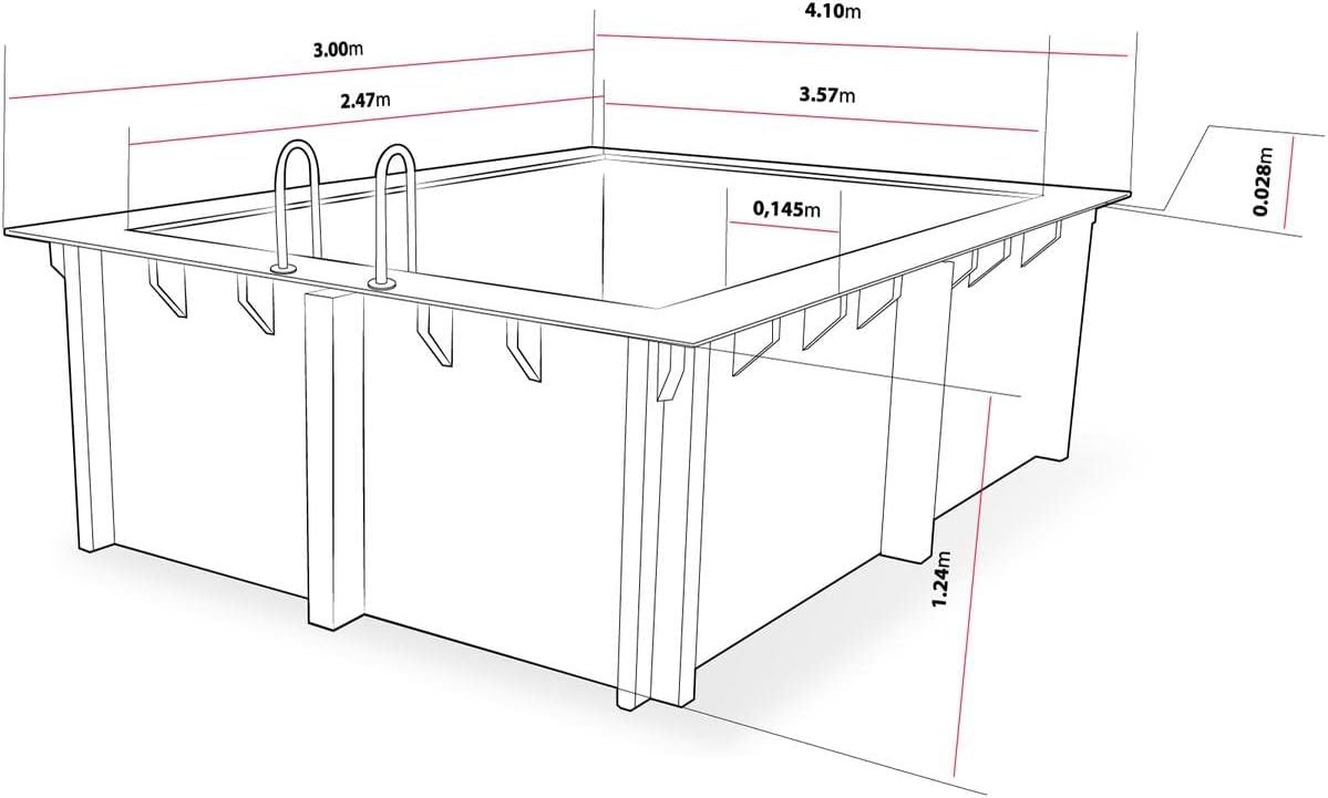 Caimans Rectangular Wooden Swimming Pool - 4.10 x 3.00 x 1.24 m