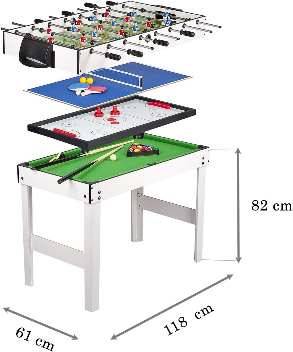 Leomark 4-in-1 Games Table - Billiards, Foosball, Table Hockey, and Ping-Pong Multifunctional Game Table Dimensions: 120 x 61 x 82 (Height) cm