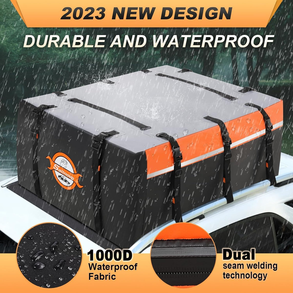 Sailnovo 0.6 m3 Soft Roof Box with Anti-Slip Mat + 6 Door Hooks, Waterproof PVC Roof Bag for Cars with/without Roof Rack, Black