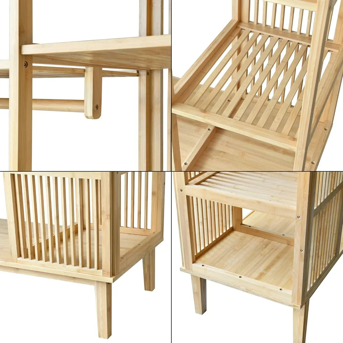 en.casa Armario para Ropa con 2 Puertas Deslizantes Clóset con 12 Estantes y 1 Barra de Colgar Perchero de Bambú 185 x 140 x 45 cm Natural