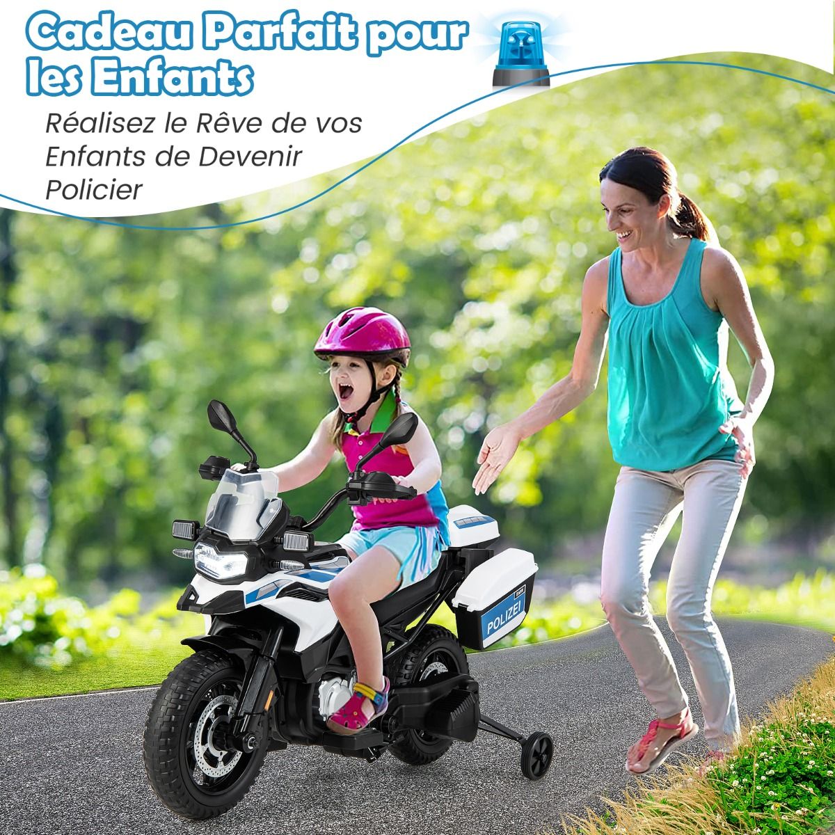 12V/7AH Electric Motorcycle for Children, 6km/h, Police Model with Horn, Music, Siren, Headlights, for Ages 3-8