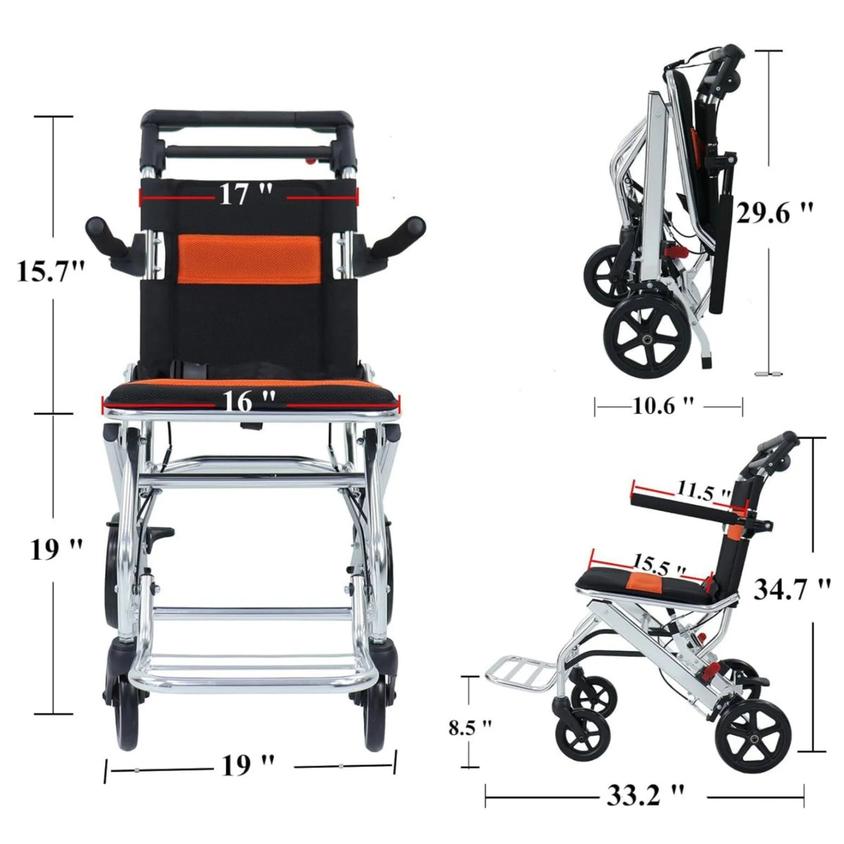 Ultra-Light Portable Folding Wheelchair, Travel-Friendly with Handbrake, 220 lbs Capacity, Ideal for Elderly & Children, 34.2?32.6 Unfolded Dimensions