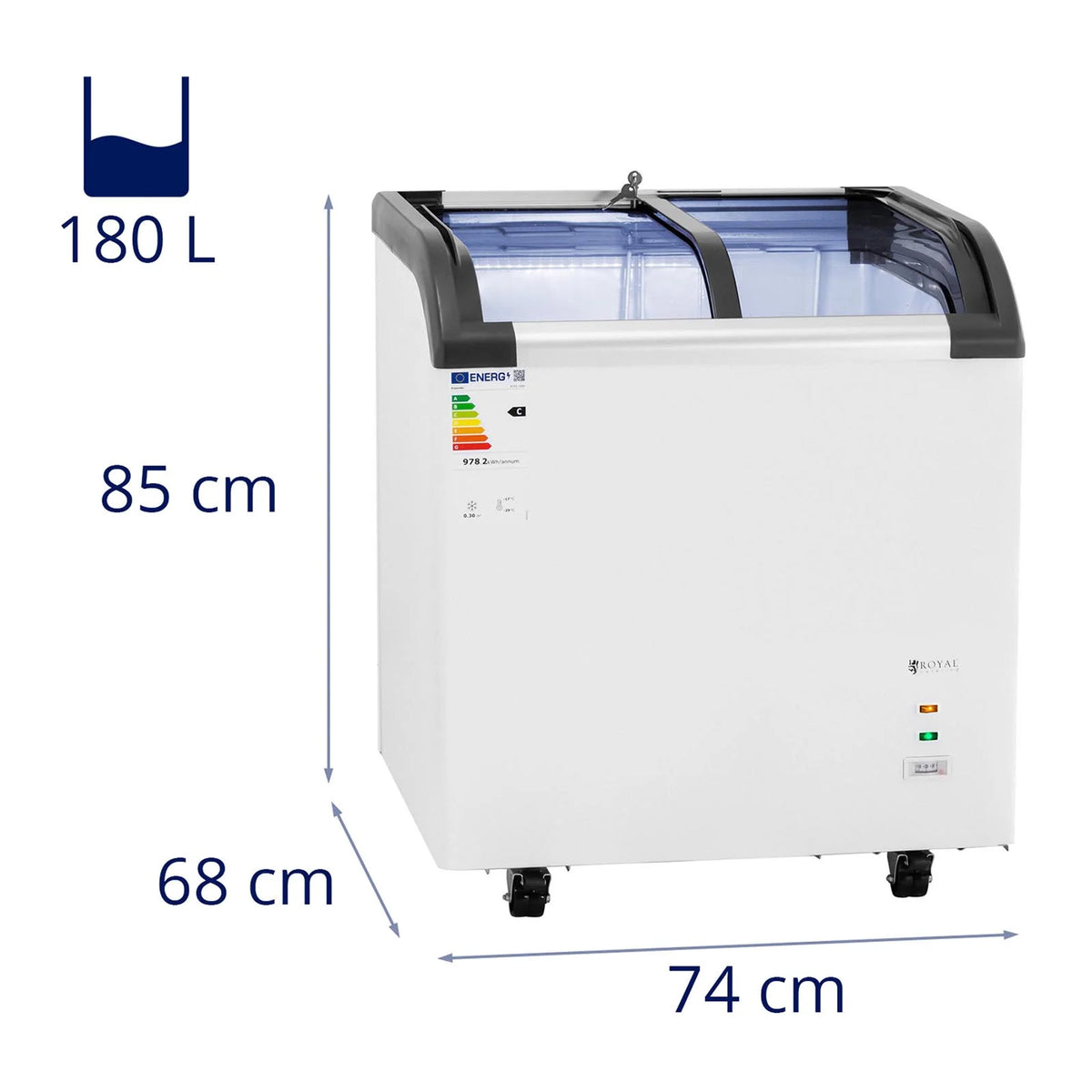 Large professional horizontal chest freezer (volume: 180 liters, refrigerant: R290, power: 180 watts, temperature range: -30 5Spend, materials: steel/aluminum) 14_0005274 -
