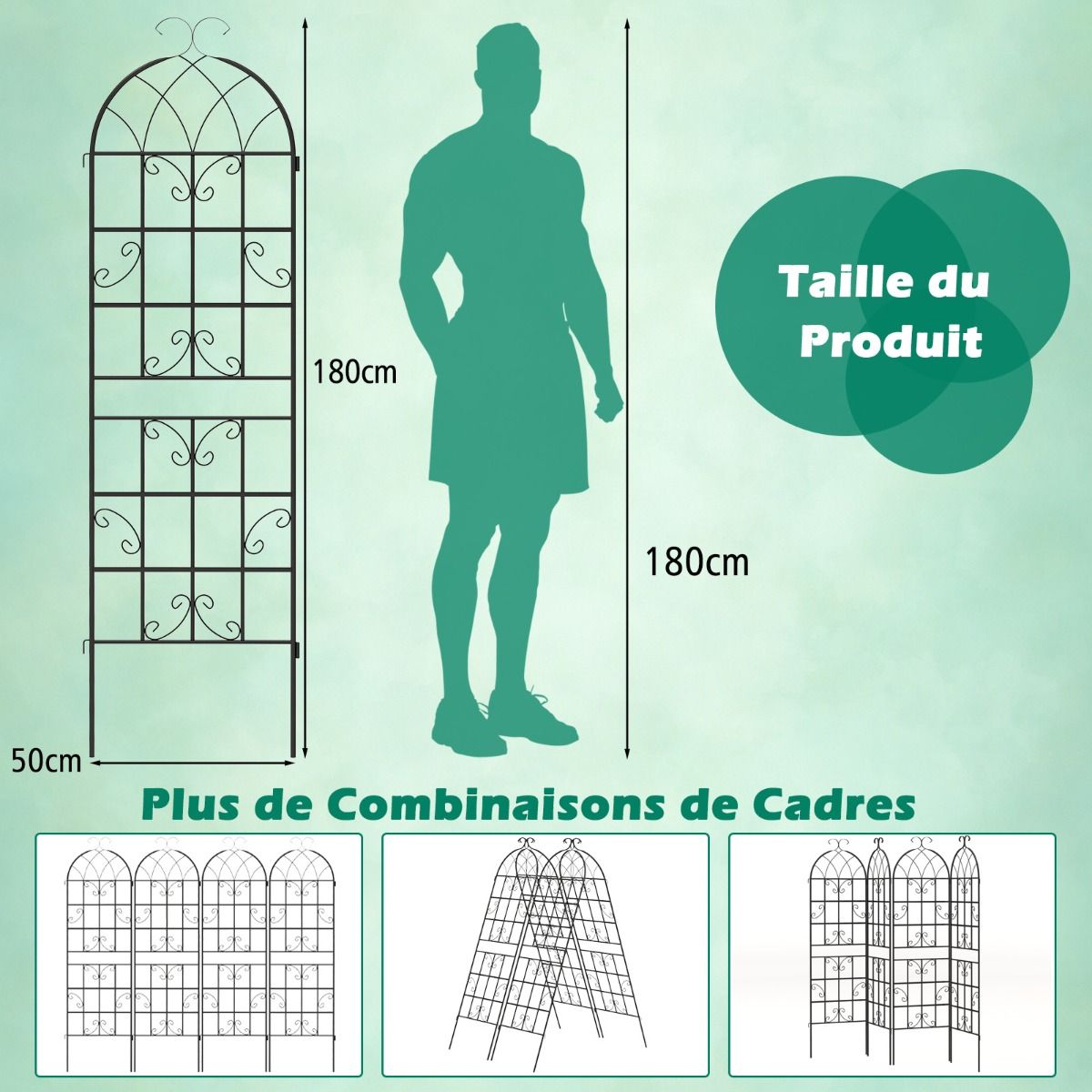 Set of 4 Metal Garden Trellis 180 x 50 cm Decorative Fence for Climbing Plants Rustproof Flower Grid for Garden Courtyard Patio Black -