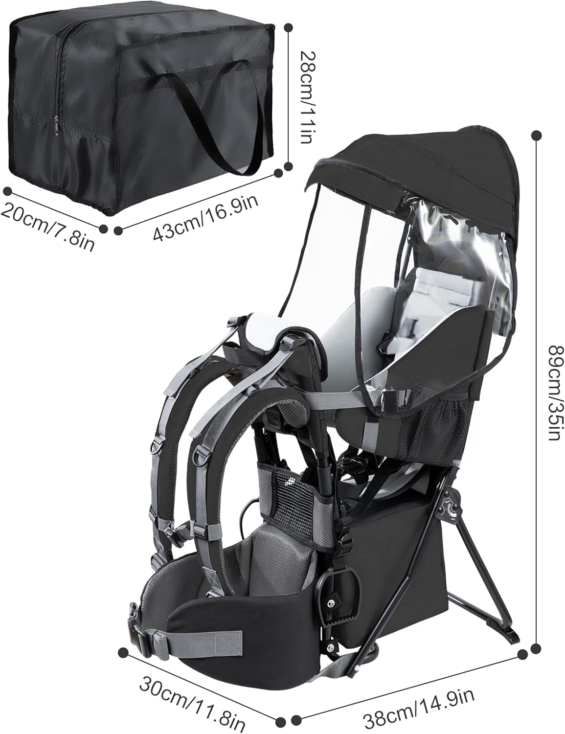 besrey Hiking Baby Carrier, Child Backpack, Outdoor Use, Foldable - Black