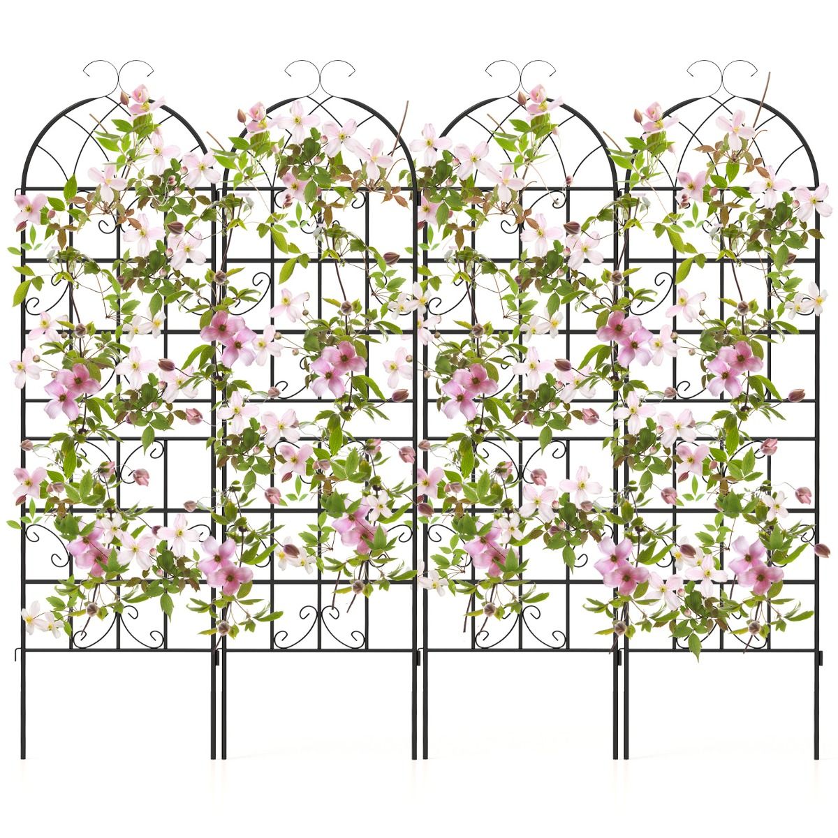 Set of 4 Metal Garden Trellis 180 x 50 cm Decorative Fence for Climbing Plants Rustproof Flower Grid for Garden Courtyard Patio Black -