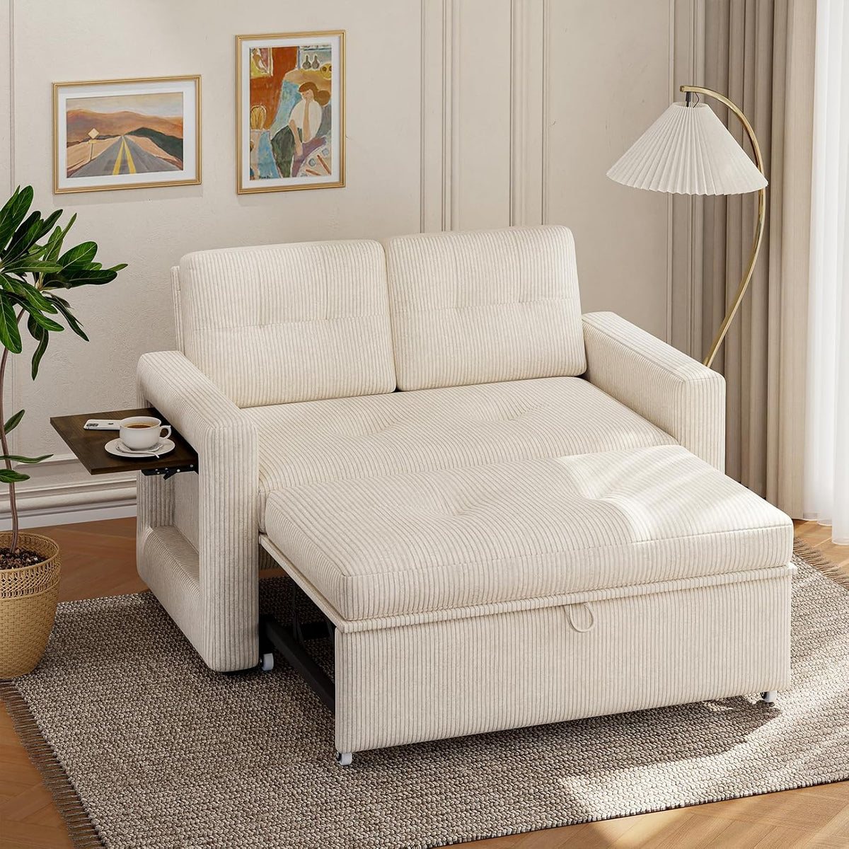 YOUDENOVA Sofá Cama 3 en 1, Sillón Cama multifunción, Sofá reclinable con Respaldo Regulable en 5 Posiciones, Sofá Cama para 2 Personas con Mesa y