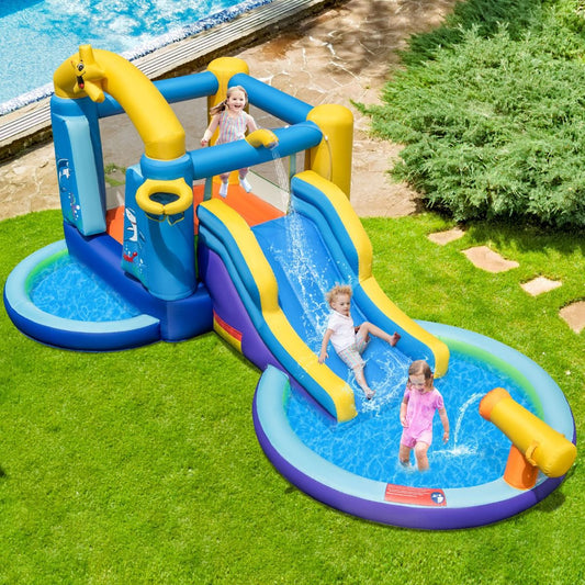 6-in-1 Ocean Inflatable Castle with 680W Blower, Water Slide & 2 Pools, Inflatable Bounce House, 90kg Load Capacity -