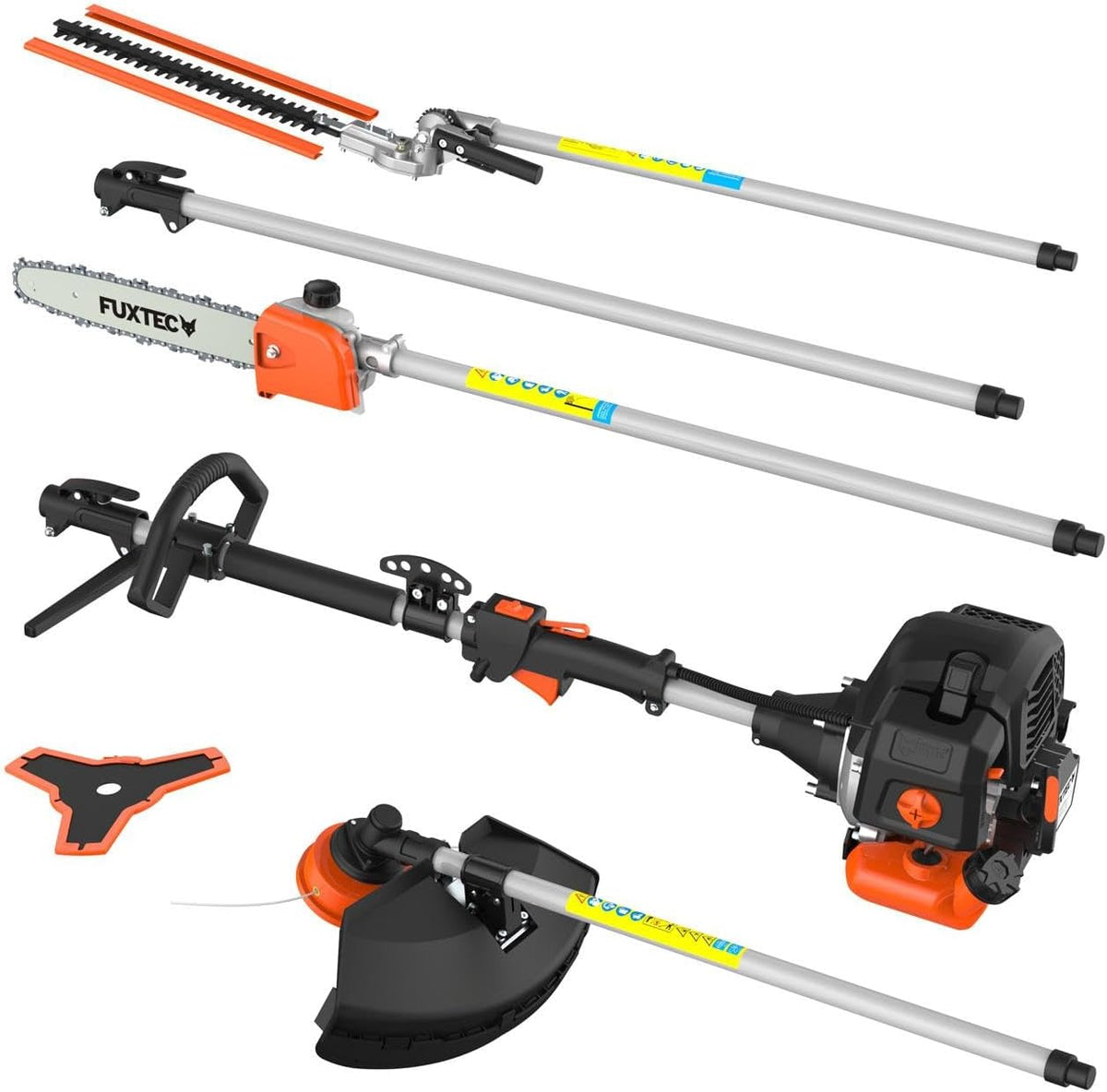 Fuxtec FX-MT152E 5-in-1 Multi-Tool Petrol Brush Cutter - Easy Starter, 3 HP, 52 cc, 2-Stroke Engine, Pruner, Hedge Trimmer, Edger with Cord or Blade, 1 Meter Extension