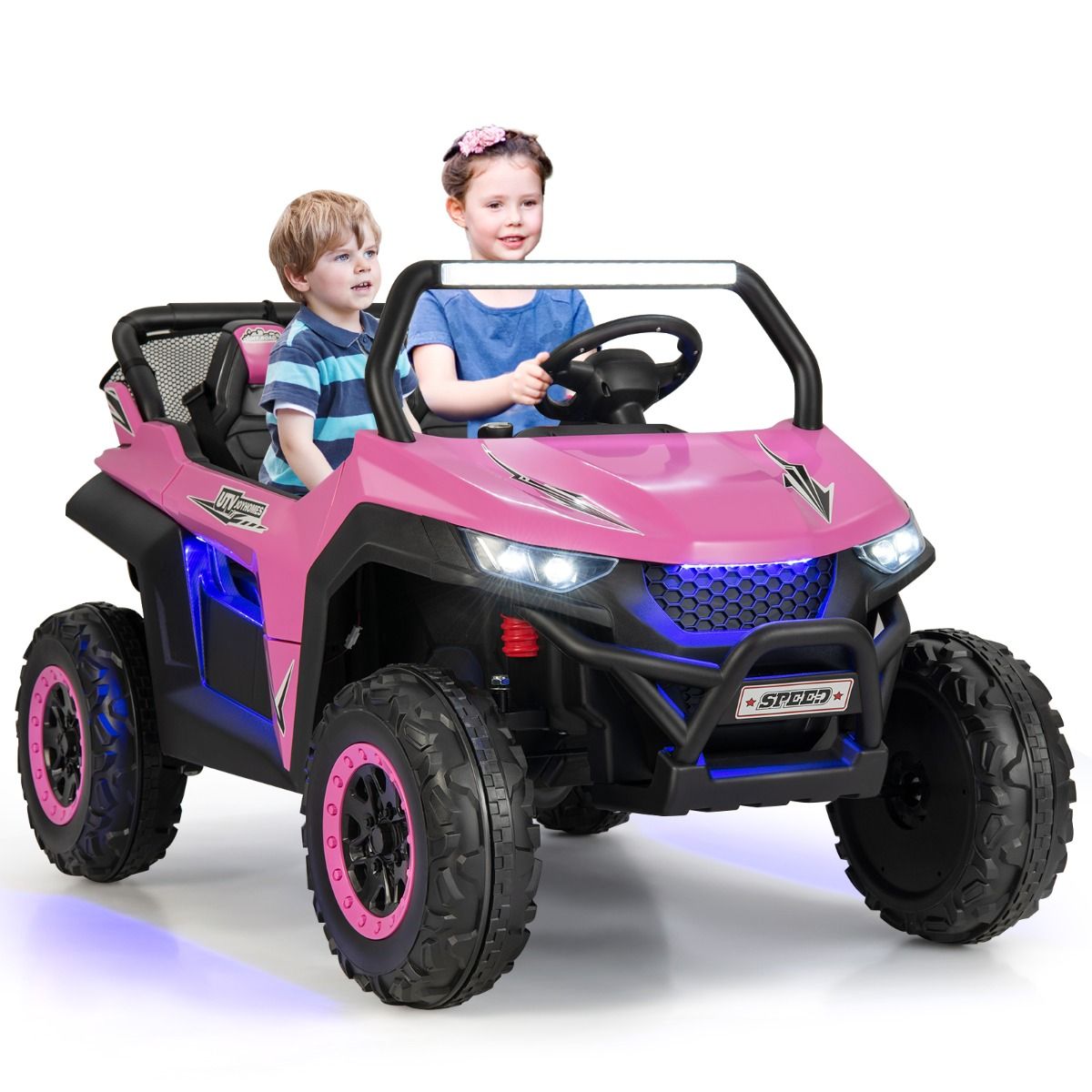 12V Electric Ride-On Car for Children Ages 3-8, 2 Speeds, Spring Suspension, 59KG Load Capacity, 118x74x71CM, Black/Pink/Red