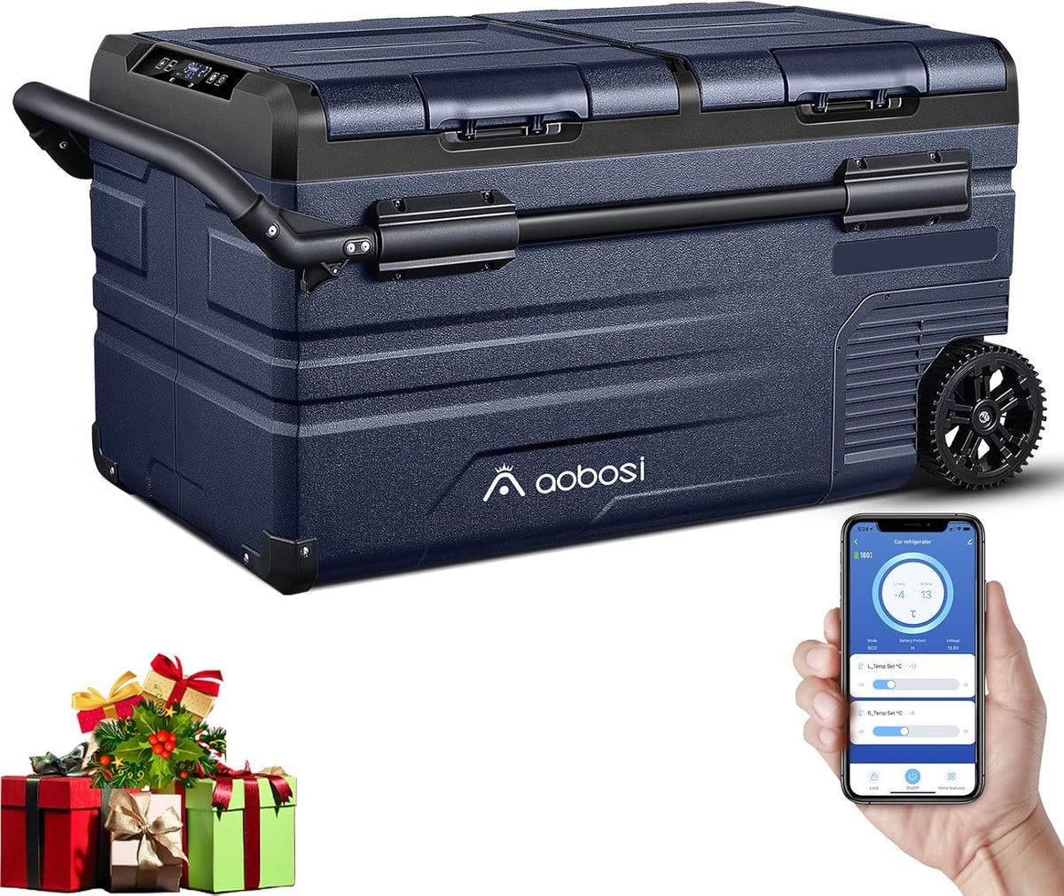 115L Dual Zone Electric Cooler, WiFi APP Compressor Cooler, 12V/24V and 100-240V Camping Fridge, -20 to 20, for Car, Truck, Boat, Camping, Caravan, Travel, Home