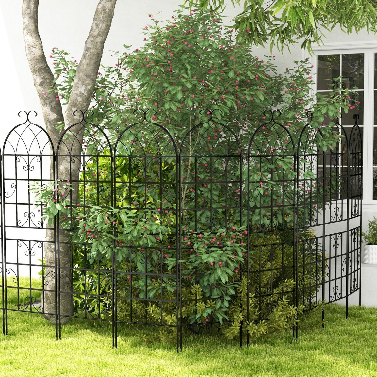 Set of 4 Metal Garden Trellis 180 x 50 cm Decorative Fence for Climbing Plants Rustproof Flower Grid for Garden Courtyard Patio Black -