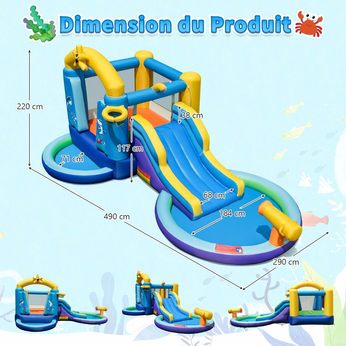 6-in-1 Ocean Inflatable Castle with 680W Blower, Water Slide & 2 Pools, Inflatable Bounce House, 90kg Load Capacity -