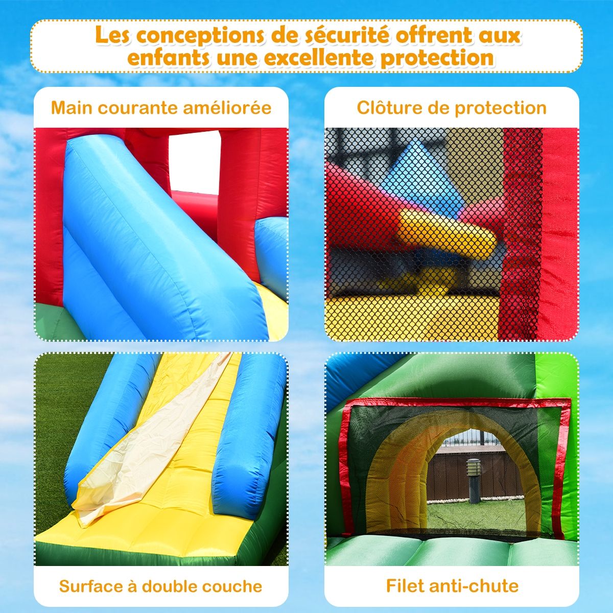 4-in-1 Inflatable Castle for Children 3-10 Years Old with Slide, Jumping Area, Climbing Wall, Basketball Hoop -