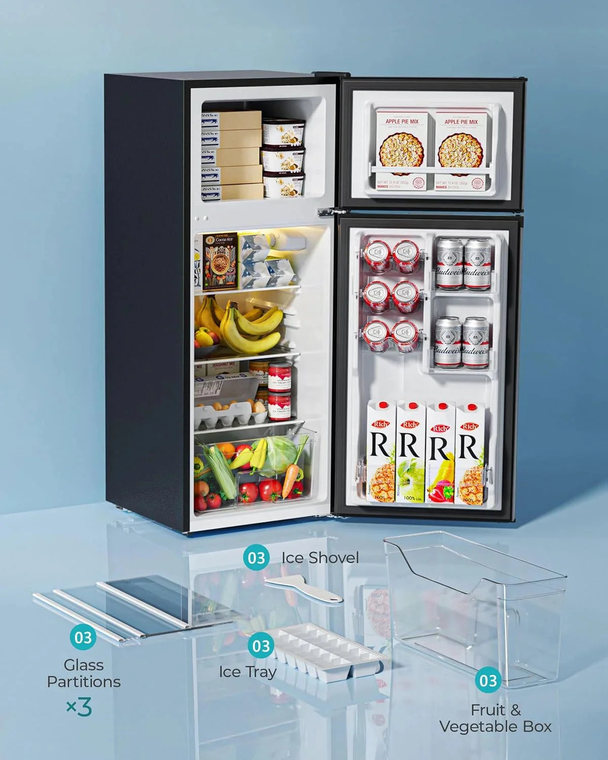 3.2 Cu. Ft. 2-Door Mini Fridge with Freezer, Compact Refrigerator, Silver