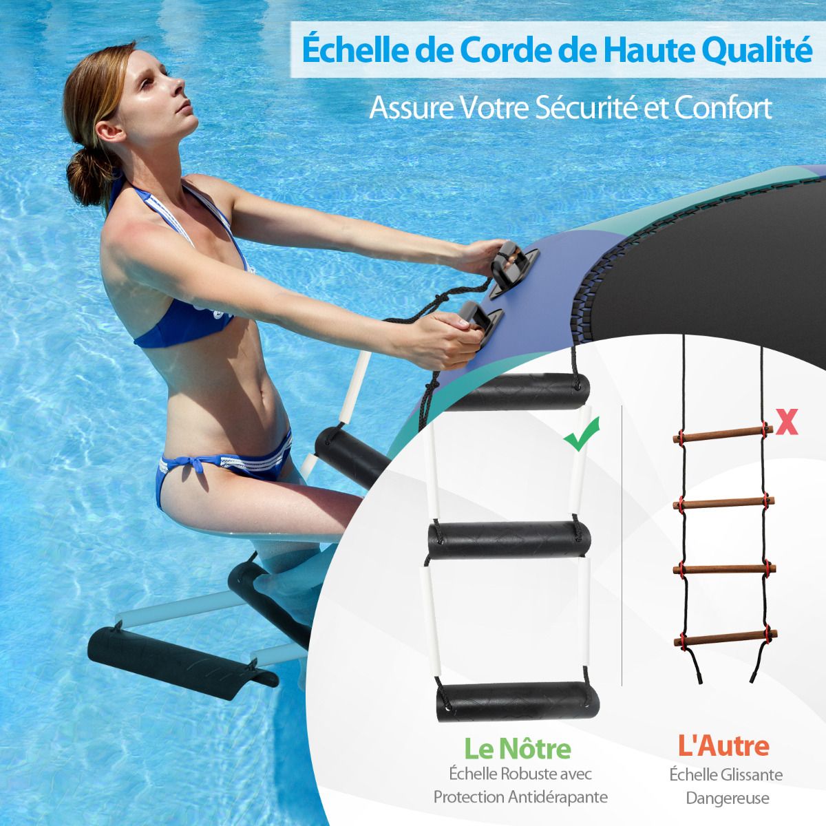 Inflatable Water Trampoline, 457cm Diameter, 150kg Capacity, with Repair Kit, Ladder and 500w Electric Inflator, Blue -