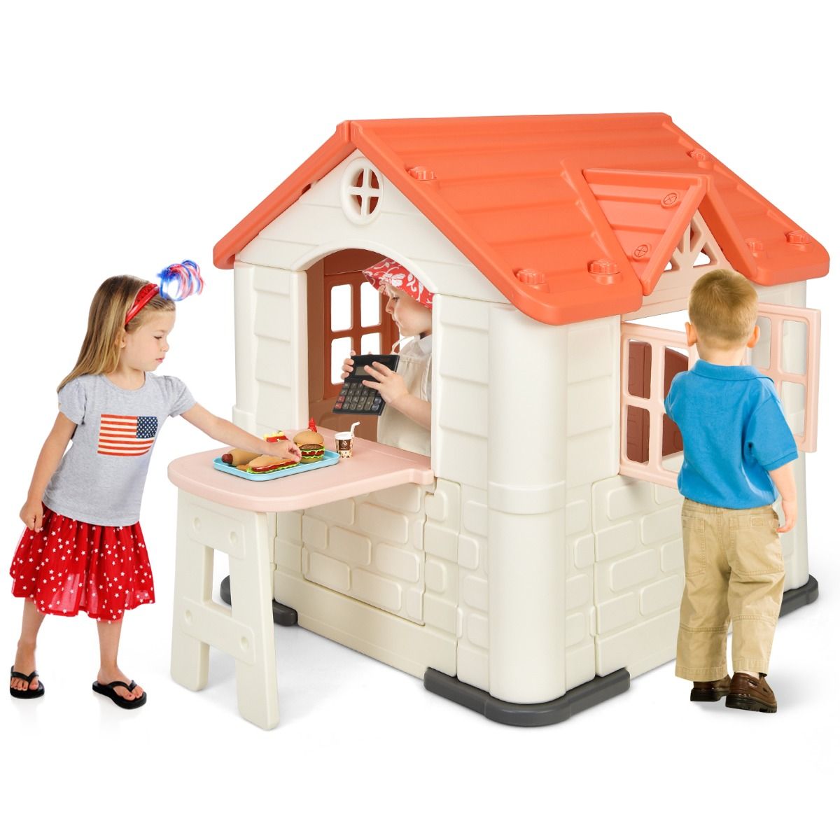 Chef House - Burger Bar Theme - UV-Resistant Plastic Garden Shed Picnic Table 164x124x132 cm Blue/Pink/Yellow -
