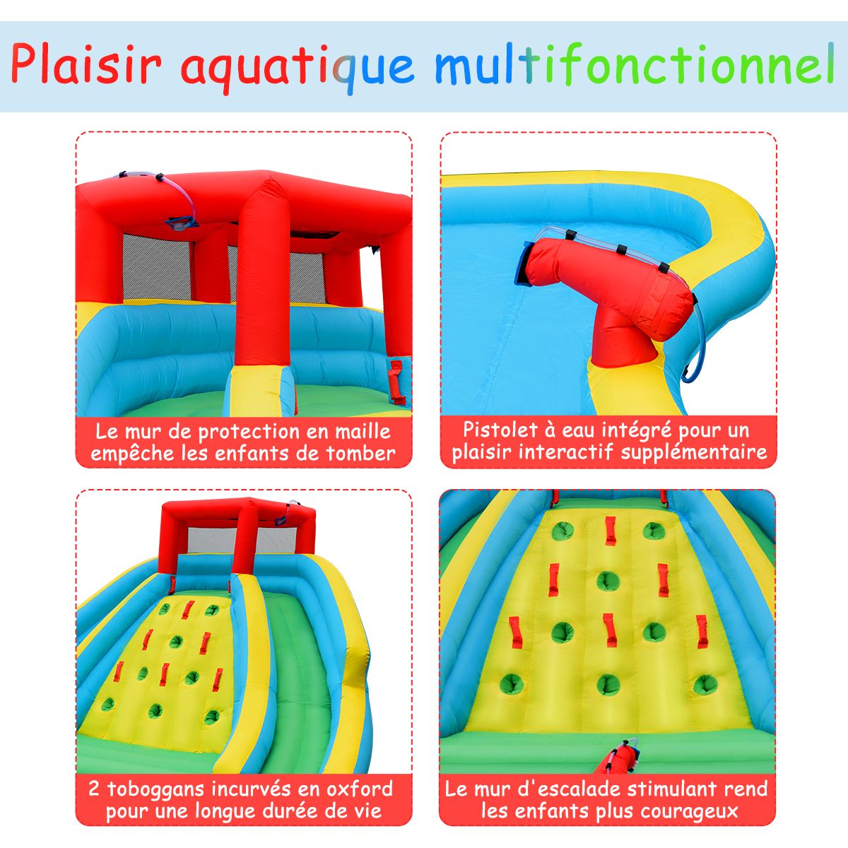 5-in-1 Inflatable Water Slide with Paddling Pool, Inflatable Oxford Play Area with Climbing Wall, Load Capacity 150kg for Ages 3-10 (Blower Not Included)