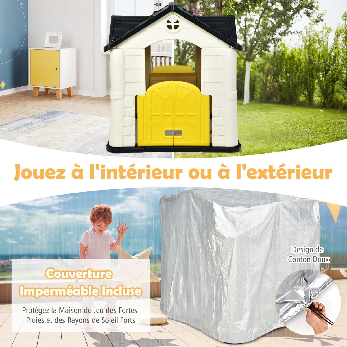 Chef House - Burger Bar Theme - UV-Resistant Plastic Garden Shed Picnic Table 164x124x132 cm Blue/Pink/Yellow -
