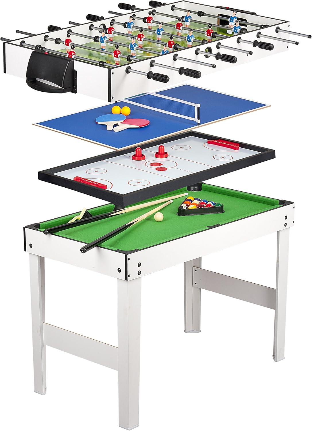 Leomark 4-in-1 Games Table - Billiards, Foosball, Table Hockey, and Ping-Pong Multifunctional Game Table Dimensions: 120 x 61 x 82 (Height) cm