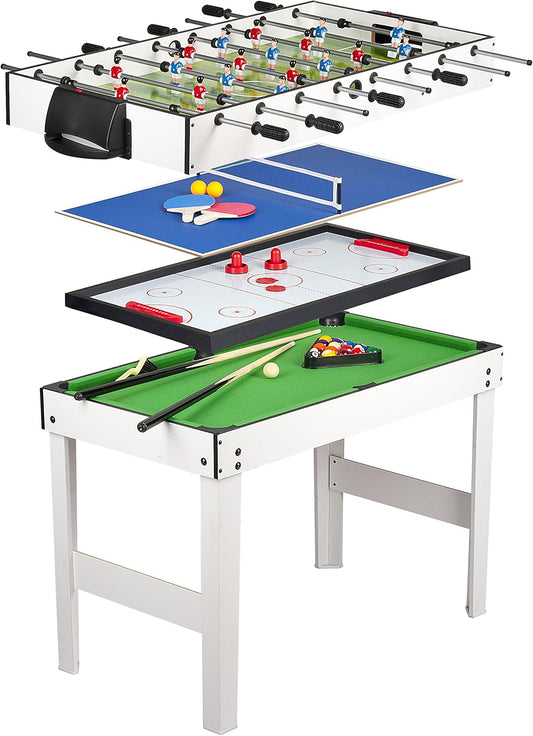 Leomark 4-in-1 Games Table - Billiards, Foosball, Table Hockey, and Ping-Pong Multifunctional Game Table Dimensions: 120 x 61 x 82 (Height) cm