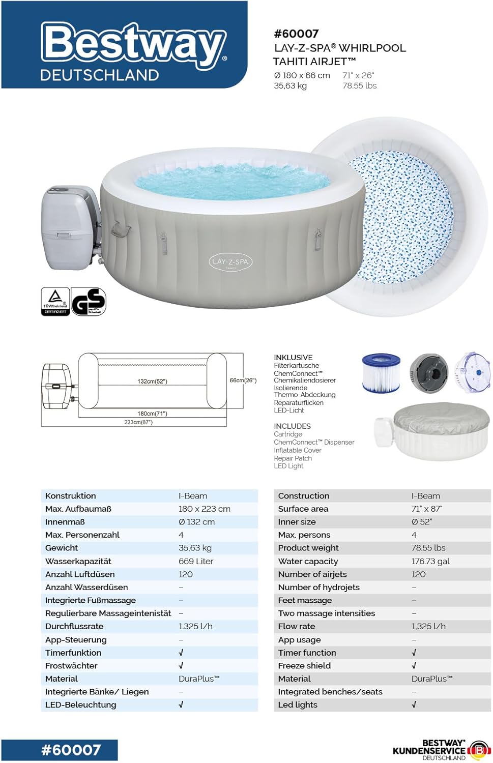 Lay-Z-Spa? Miami Airjet? 2-4 Person Round Inflatable Hot Tub