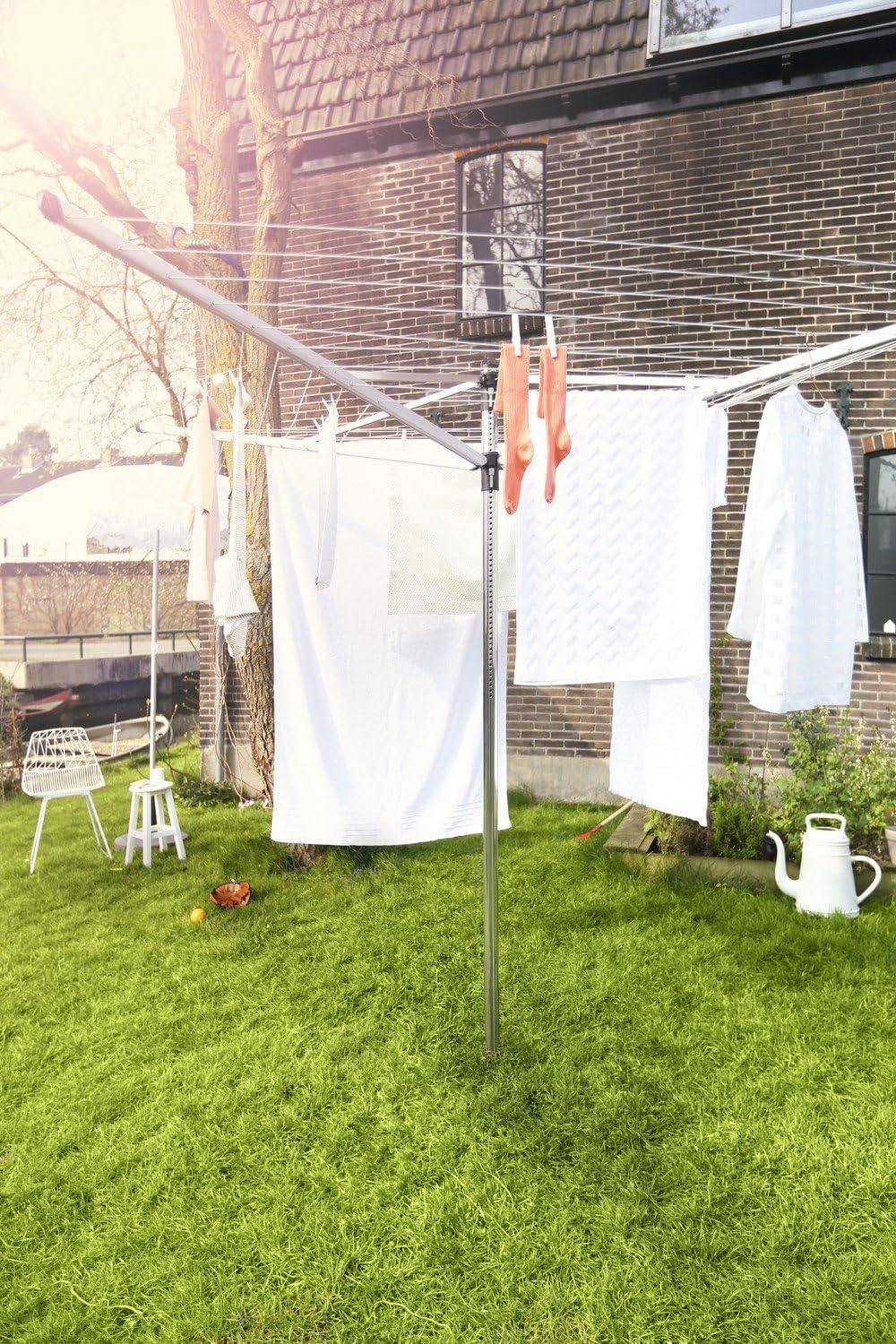 Brabantia - Lift-O-Matic Clothes Dryer - Outdoor Clothesline - Non-slip - UV resistant, 60m - Smooth rotation - Convenient - Metal ground stake - Metallic Grey - 295cm