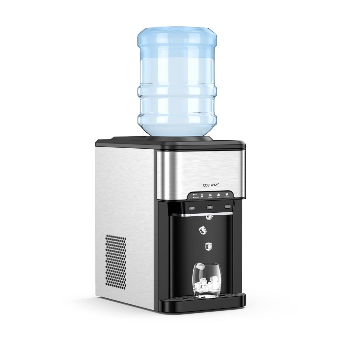 3-in-1 Ice Maker with Hot/Cold Water Dispenser, 20 kg in 24h, Ice Cubes 6-13 min for Home, Office, Bar -