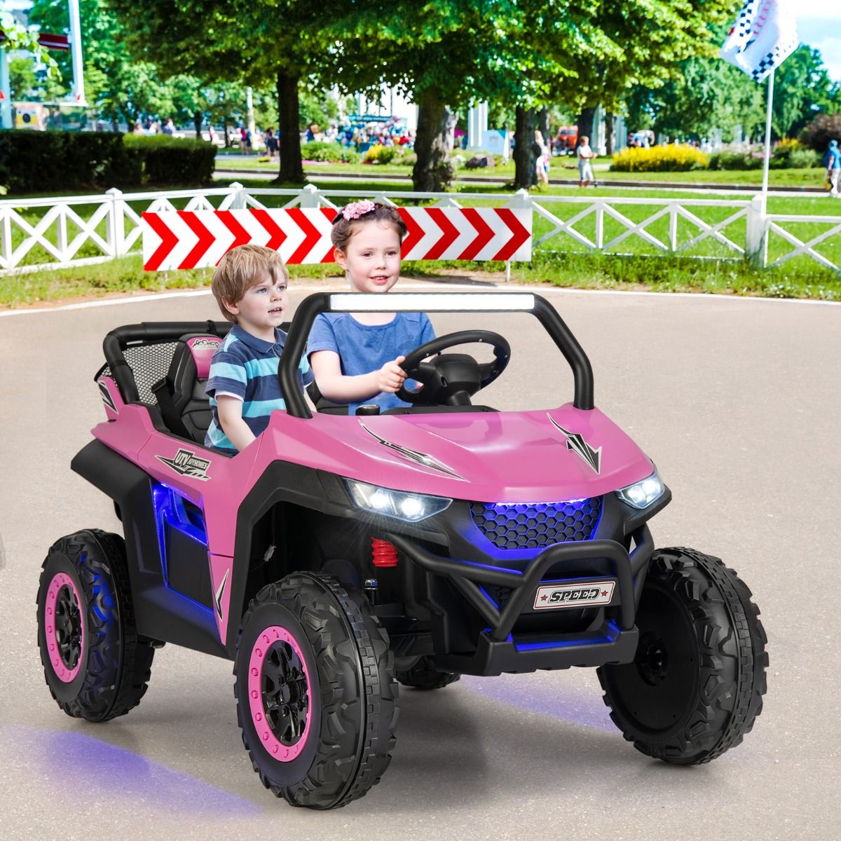 12V Electric Ride-On Car for Children Ages 3-8, 2 Speeds, Spring Suspension, 59KG Load Capacity, 118x74x71CM, Black/Pink/Red
