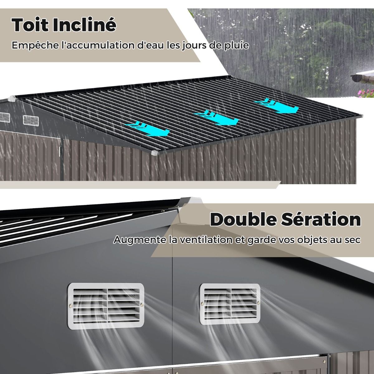 Large Outdoor Storage Shed/Tool Shed with Sloping Roof Design, Lockable Doors with Keys, 4 Ventilation Vents, 350x350x198cm, Grey