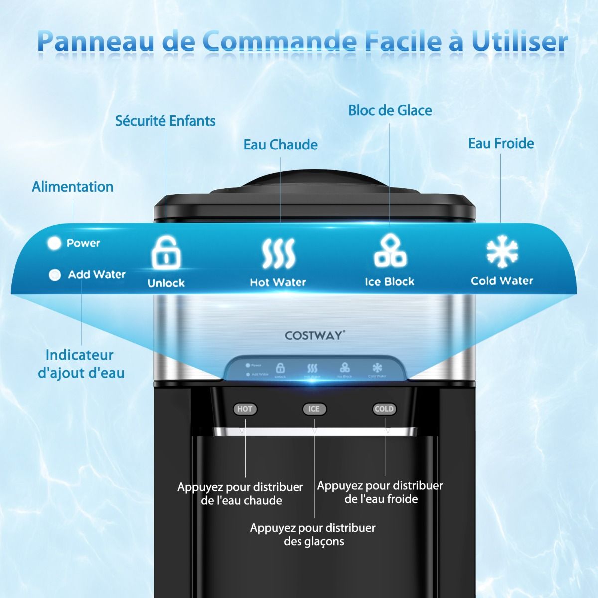 3-in-1 Ice Maker with Hot/Cold Water Dispenser, 20 kg in 24h, Ice Cubes 6-13 min for Home, Office, Bar -