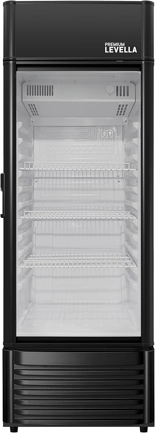 PRF125DX Glass Door Display Refrigerator 12.5 cu ft Commercial Beverage Cooler Merchandiser With Customizable Lightbox - Silver