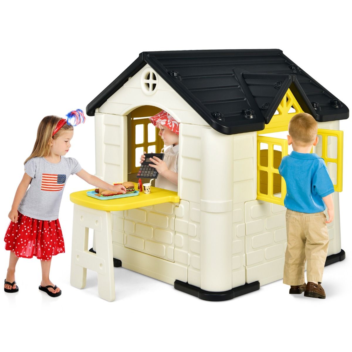 Chef House - Burger Bar Theme - UV-Resistant Plastic Garden Shed Picnic Table 164x124x132 cm Blue/Pink/Yellow -