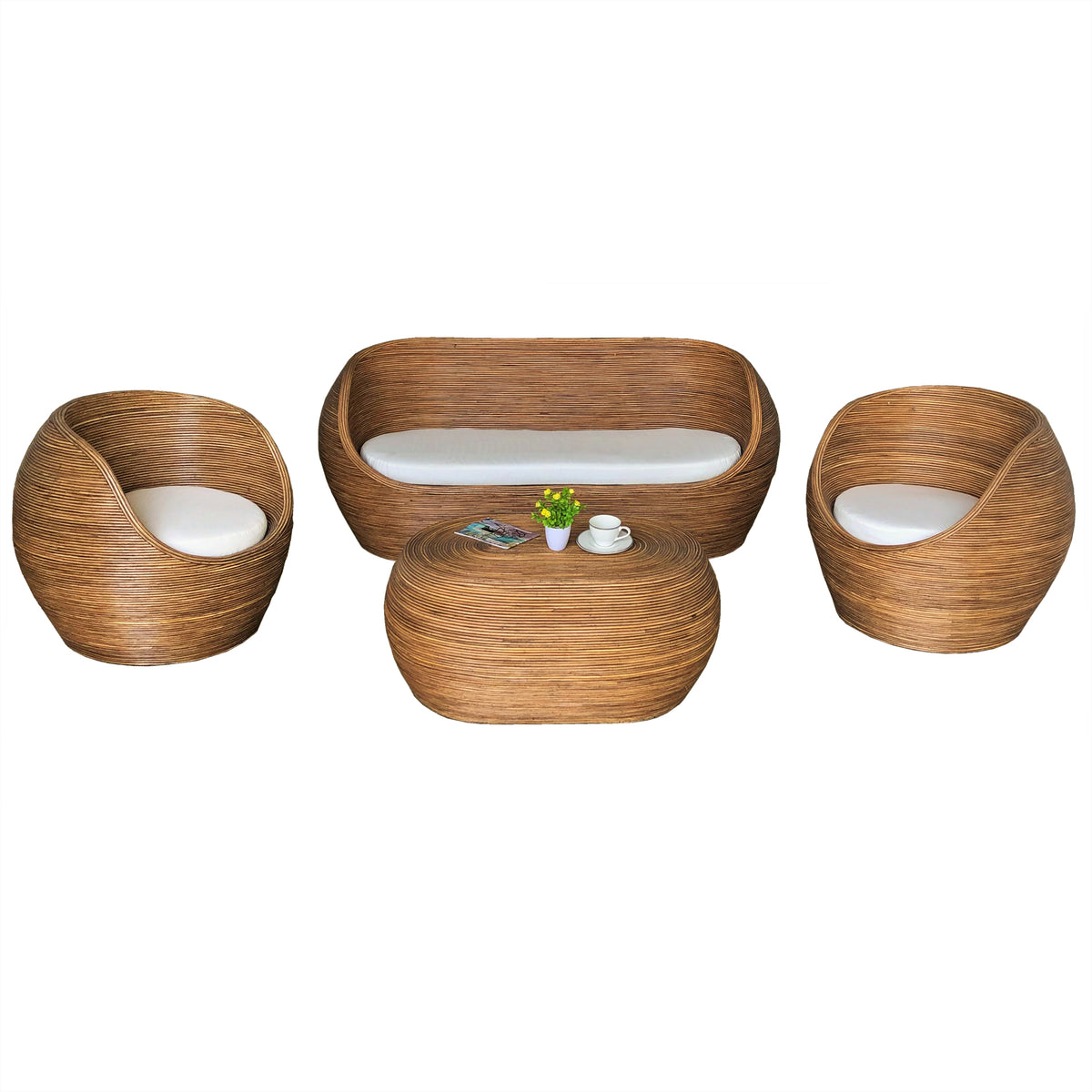 Trinidad Natural Beige 5-Seater Rattan Garden Furniture Set - Action-sport36 -
