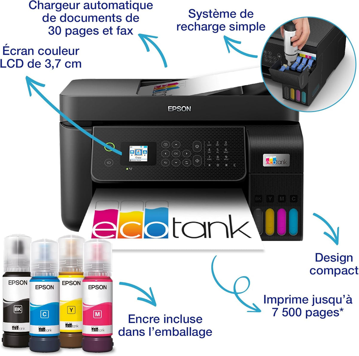 A4 Wi-Fi EcoTank ET-4800 multifunction printer equipped with ink tanks, with up to 3 years' worth of ink included
