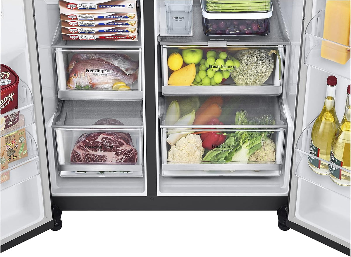 GSXV91MCAF Side-by-Side Fridge Freezer, 635L, InstaView, Total No-Frost, Freezer Compartment, UVnano Water and Ice Dispenser, Linear Inverter Compressor, Wi-Fi, Black, Energy Class F