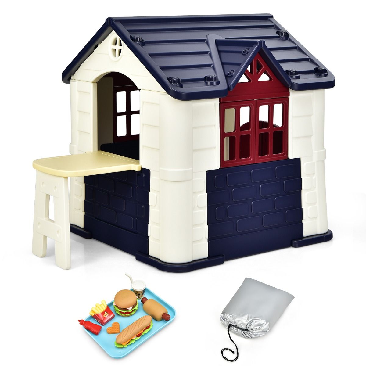 Chef House - Burger Bar Theme - UV-Resistant Plastic Garden Shed Picnic Table 164x124x132 cm Blue/Pink/Yellow -