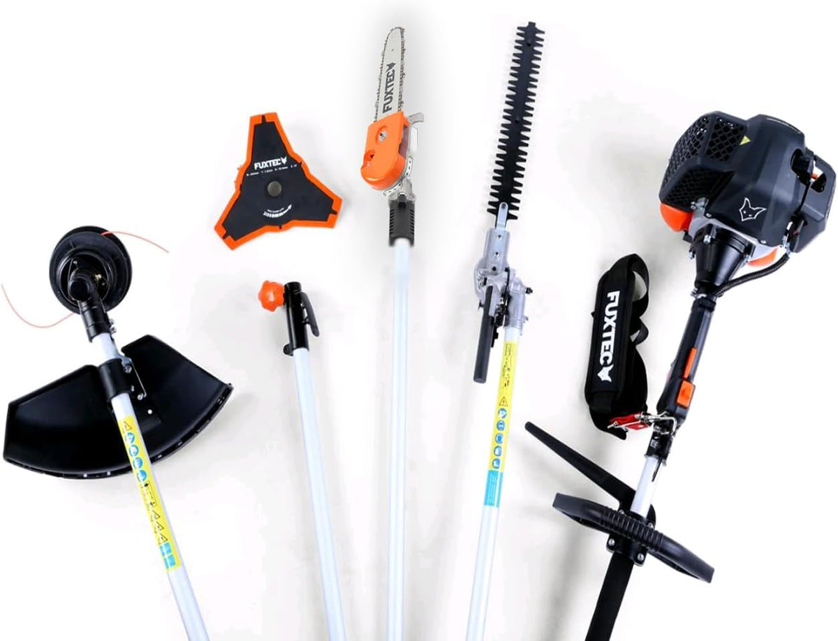Fuxtec FX-MT152E 5-in-1 Multi-Tool Petrol Brush Cutter - Easy Starter, 3 HP, 52 cc, 2-Stroke Engine, Pruner, Hedge Trimmer, Edger with Cord or Blade, 1 Meter Extension