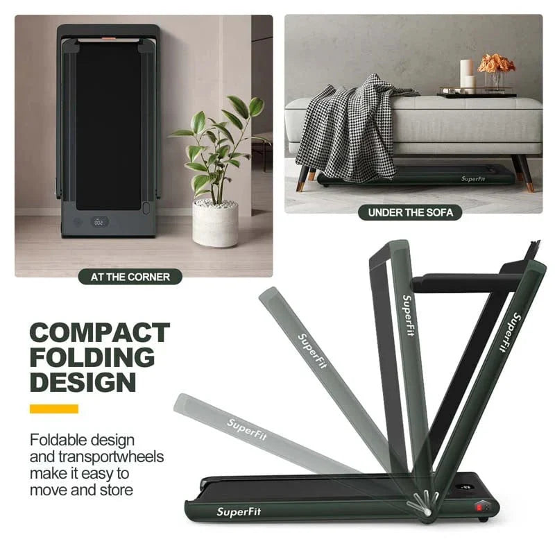 2-in-1 Folding Electric Treadmill, 2.25 HP, Under-Desk, with Dual Display and Smart App Control