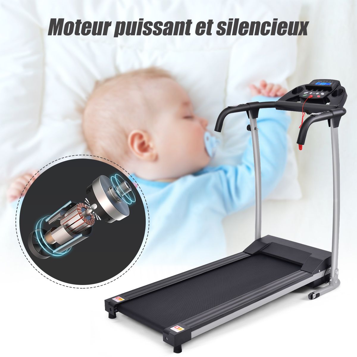 Foldable Electric Treadmill with Screen and Heart Rate Monitor with Speed from 1 to 10 km/h and 12 Programs - Black