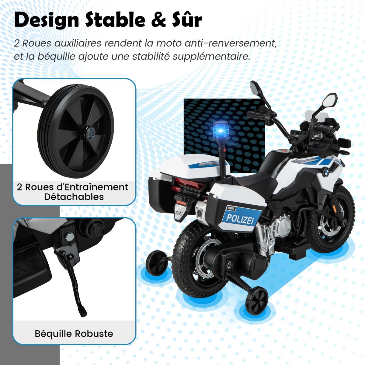 12V/7AH Electric Motorcycle for Children, 6km/h, Police Model with Horn, Music, Siren, Headlights, for Ages 3-8
