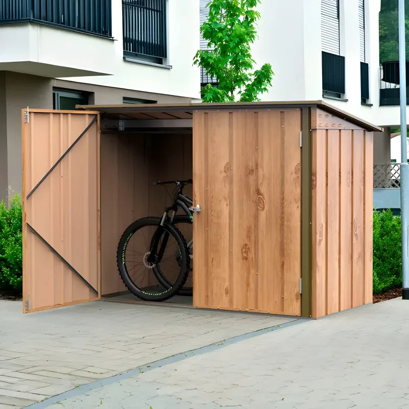 Metal bicycle shelter, 1.74m, wood-effect finish, with anchoring kit -