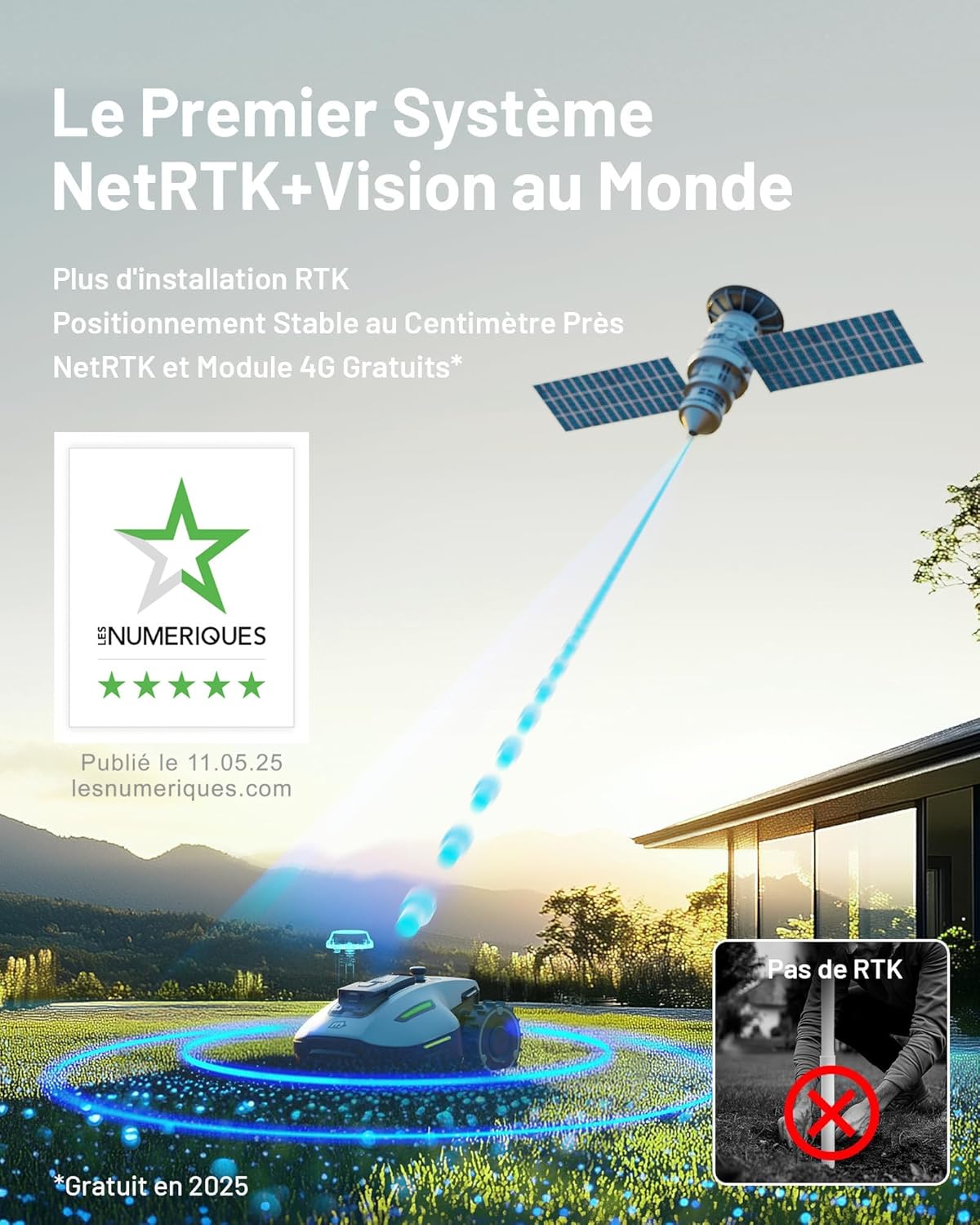 MAMMOTION YUKA Mini 700 Cordless Robotic Lawnmower, NetRTK+Vision, No RTK Antenna Required, Recommended for 700 m2, 50% Slope, Automatic Mapping, with 4G Module