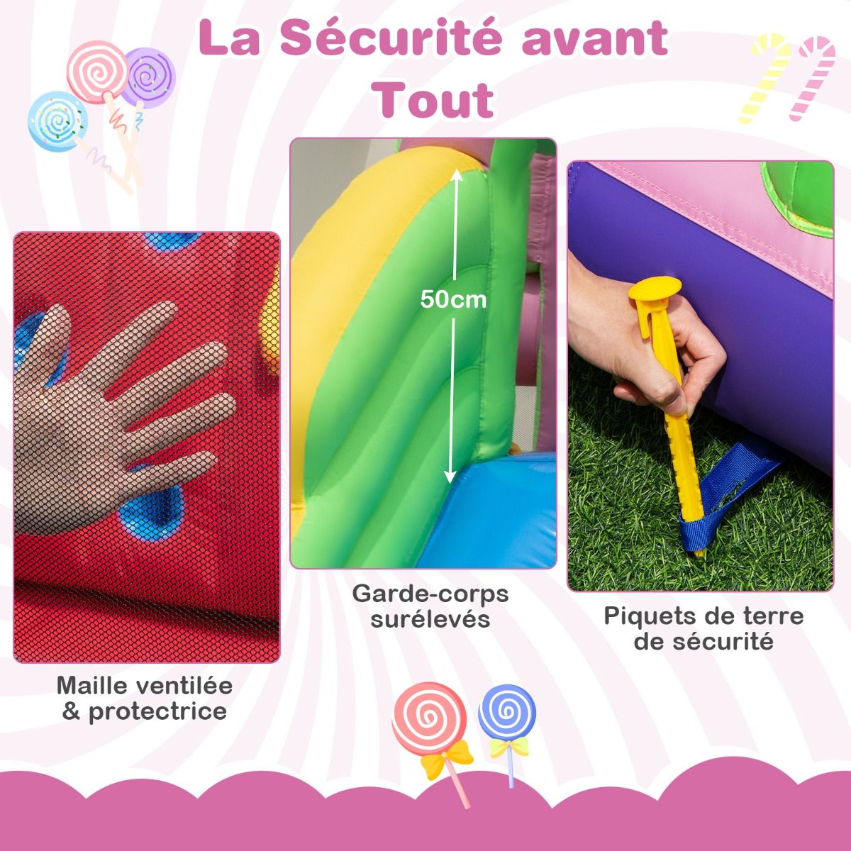 9-in-1 Candy-Shaped Inflatable Castle with Slide, Inflatable Jump House with Water Gun, 90kg Load Capacity for 2 Children Aged 3-10 Years -