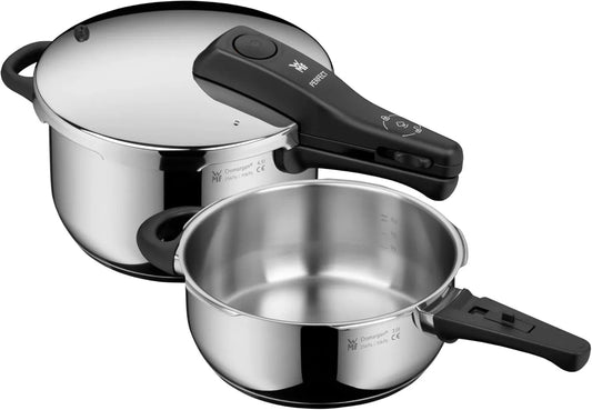 WMF Perfect One Pot Schnellkochtopf Induktion Set 2-teilig, Dampfkochtopf 4,5l, 3l, gro?es Kochsignal, 2 Kochstufen, abnehmbarer Deckelgriff, für alle