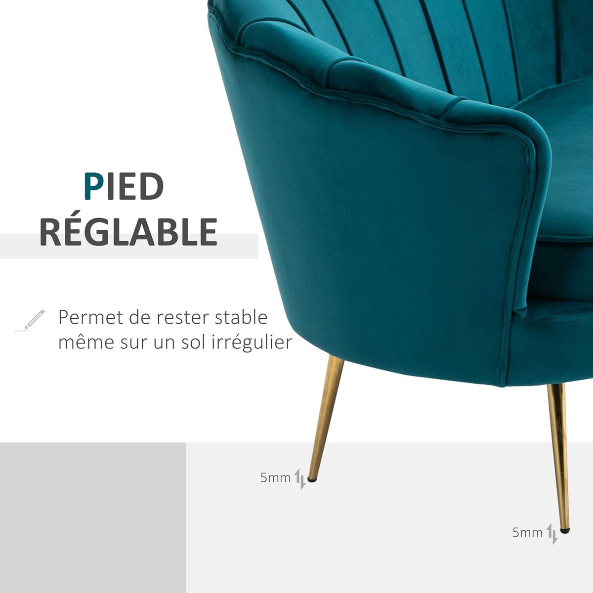 HOMCOM 2-Seater Velvet Fabric Sofa, Small Sofa, Shell Shape, with 10cm Thick Cushion, Metal Frame, Tapered Gold Legs, Easy to Assemble, Duck Blue