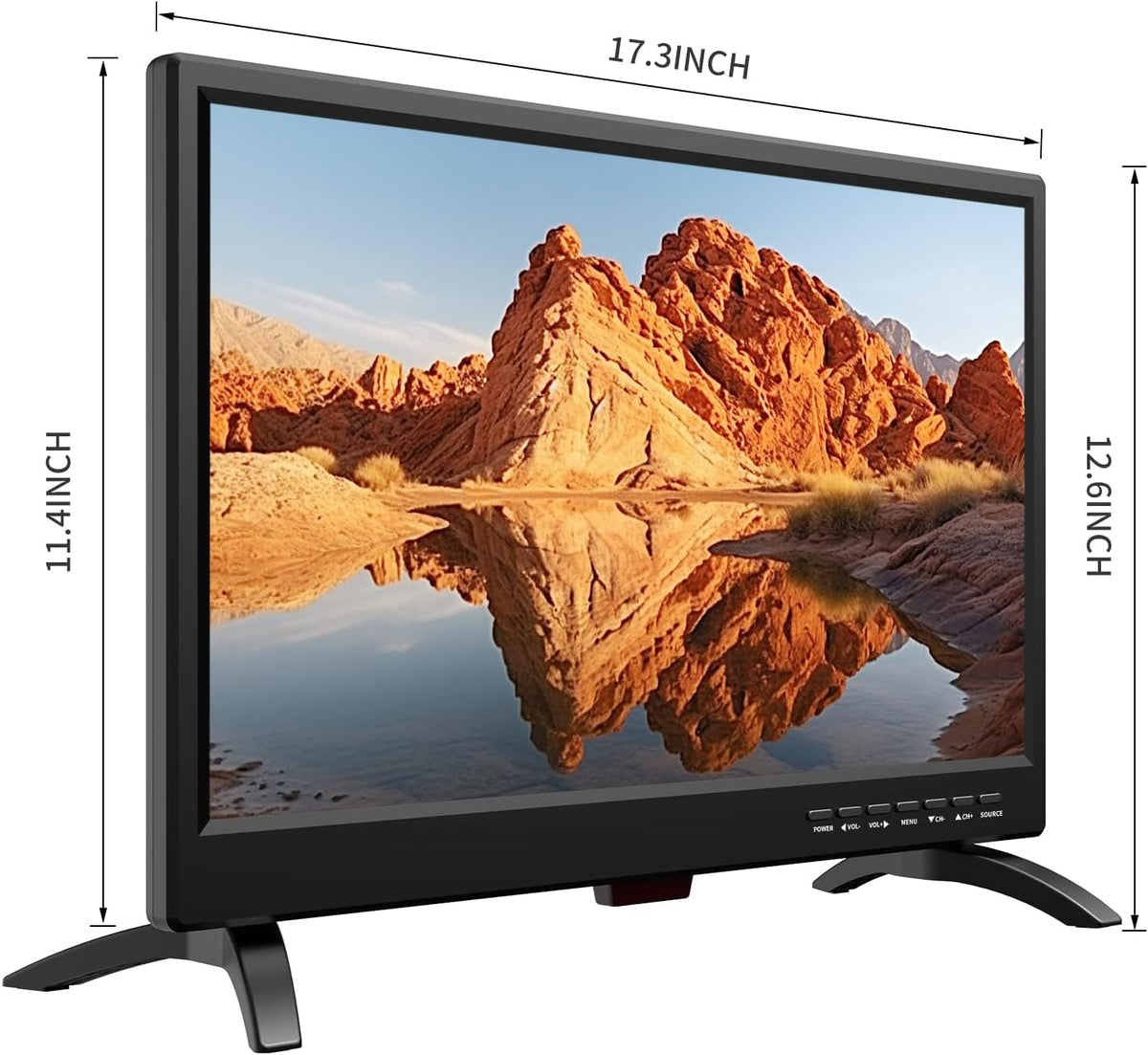 19 Inch TV, Full HD 1080P LED with Freeview T2/H.256 DTT Digital Receiver, 12v with HDMI, USB and RCA VGA input, Suitable for Bedroom, Kitchen, Camper Van (1920 * 1080)
