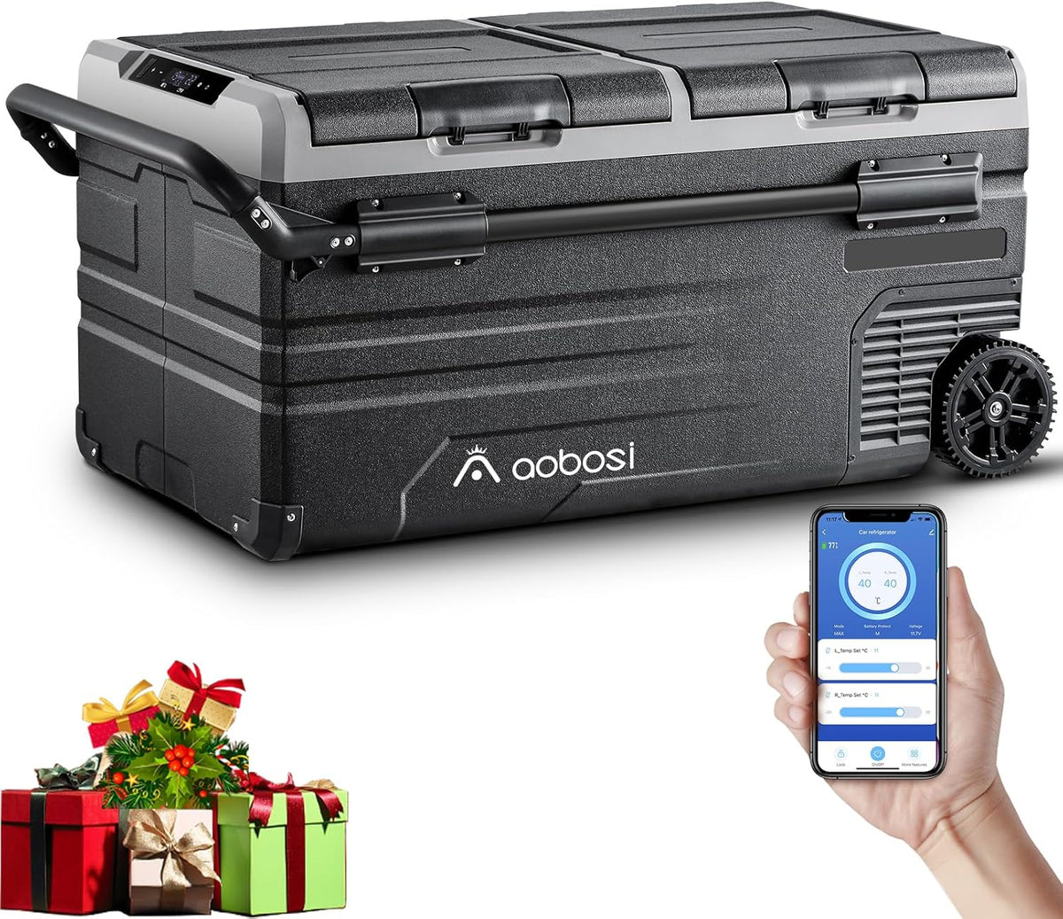 115L Dual Zone Electric Cooler, WiFi APP Compressor Cooler, 12V/24V and 100-240V Camping Fridge, -20 to 20, for Car, Truck, Boat, Camping, Caravan, Travel, Home
